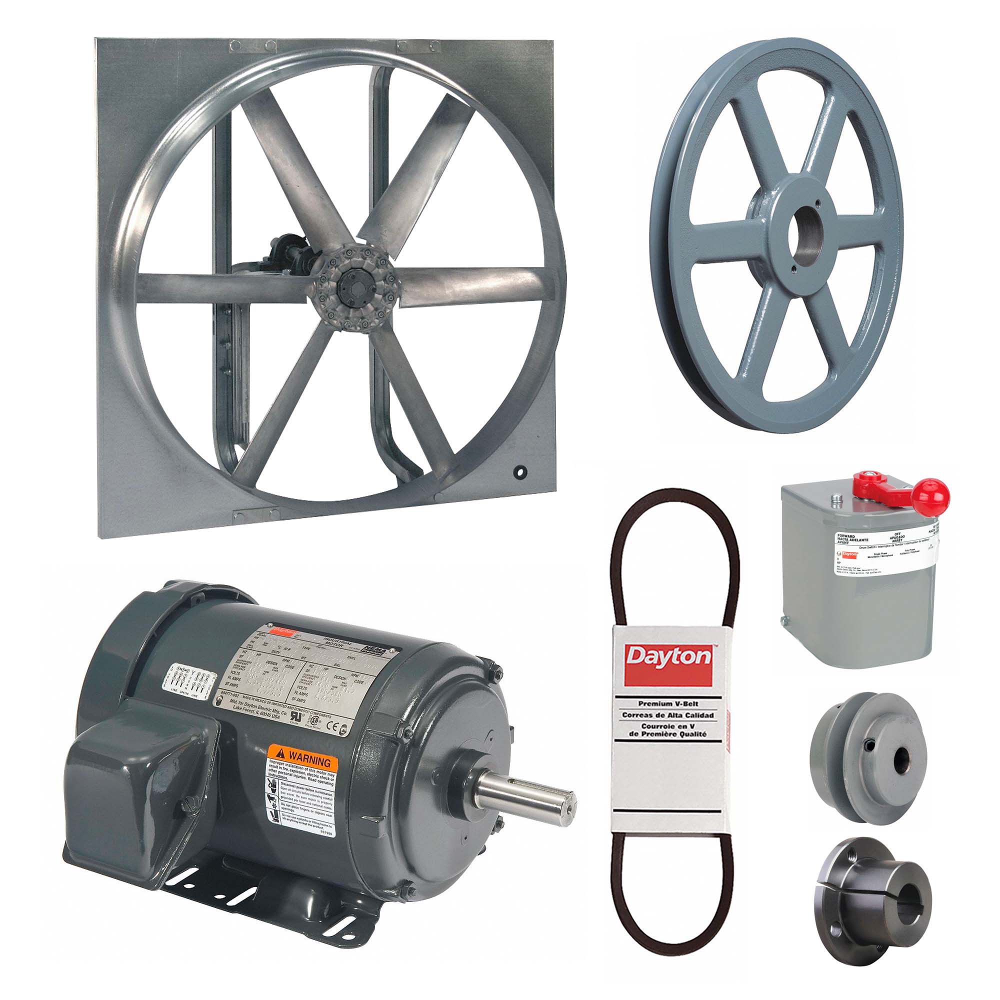 Exhaust/Supply Fan: Belt Drive, 48 in Blade, 1 1/2 hp, Totally Enclosed, 208-230/460V AC, 3 ph