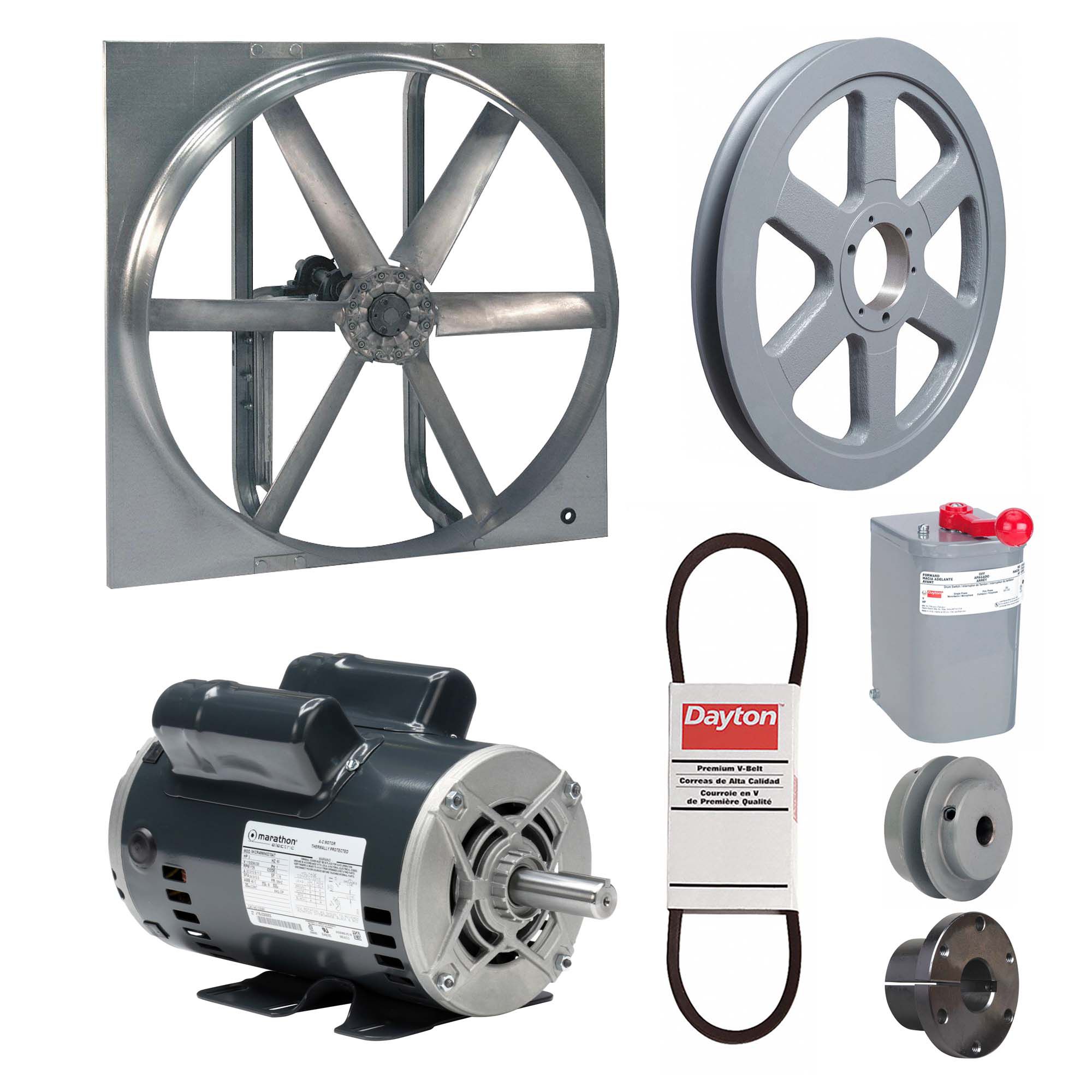 Exhaust/Supply Fan: Belt Drive, 48 in Blade, 2 hp, Open Dripproof, 115/208-230V AC, 1 ph