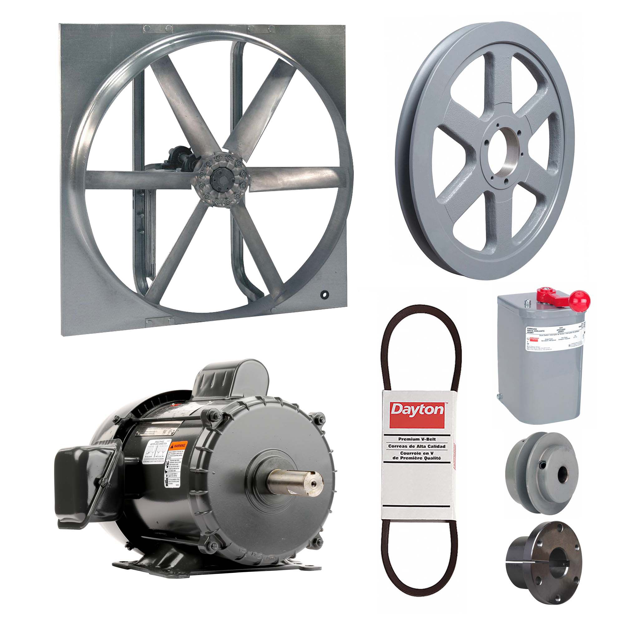 Exhaust/Supply Fan: Belt Drive, 48 in Blade, 2 hp, Totally Enclosed, 115/230V AC, 1 ph, Unassembled