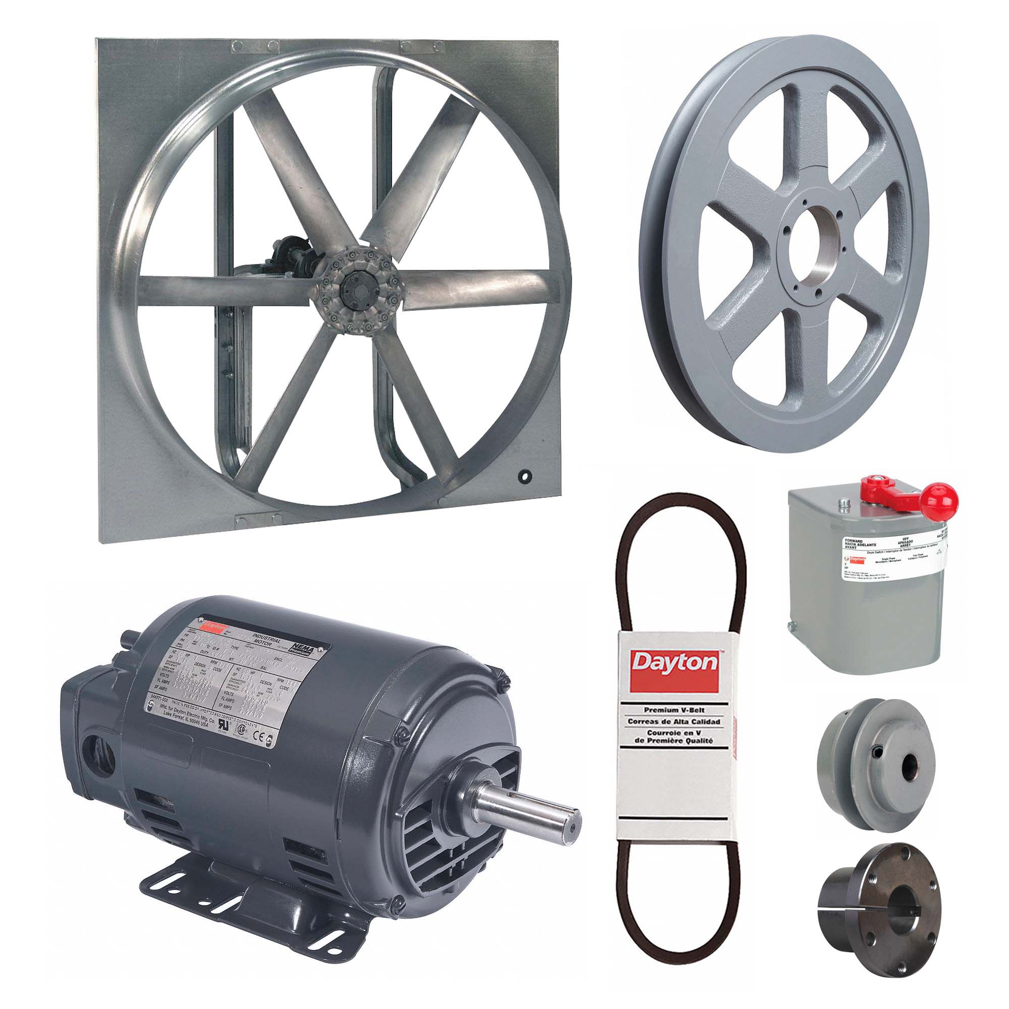 Exhaust/Supply Fan: Belt Drive, 48 in Blade, 2 hp, Open Dripproof, 230/460V AC, 3 ph, Unassembled