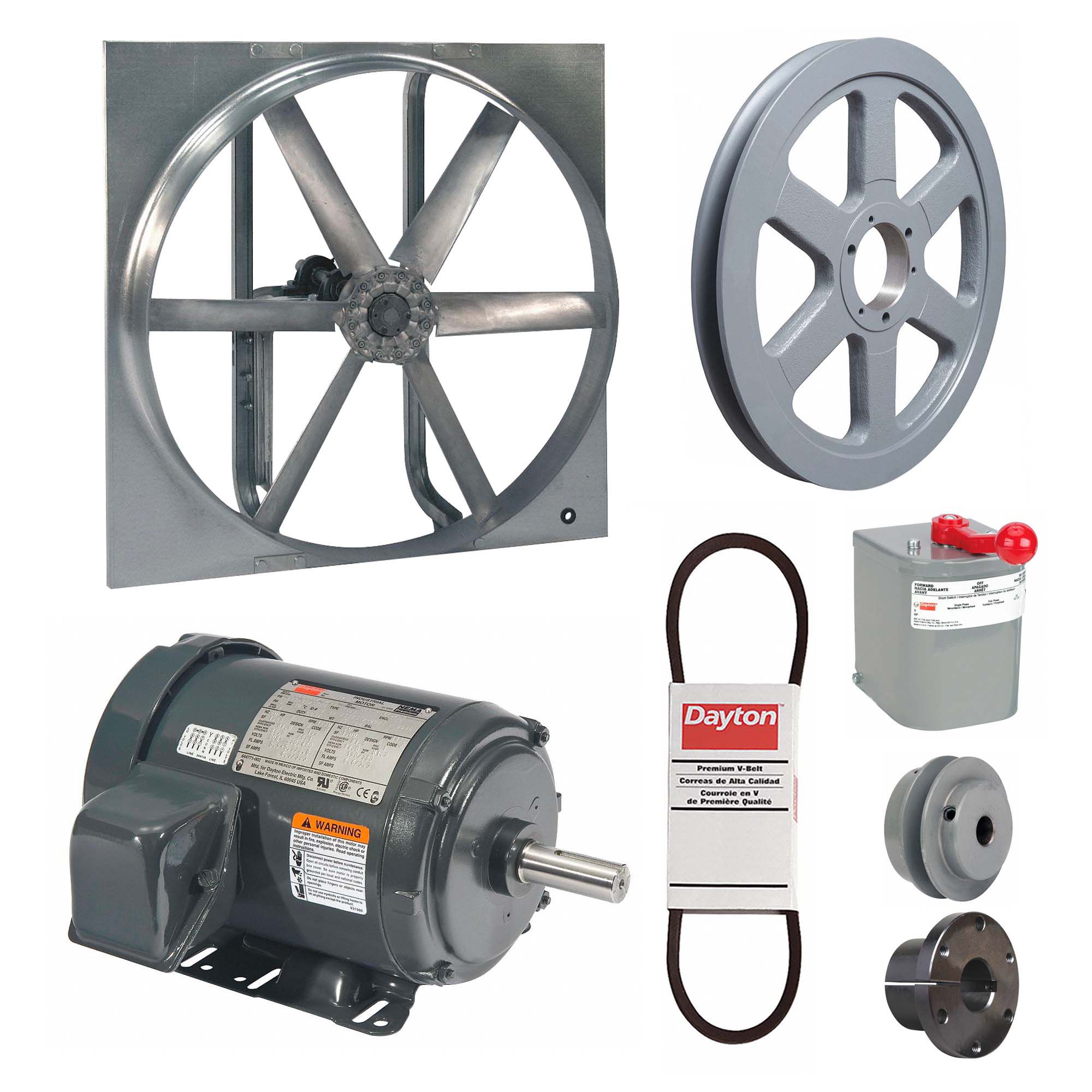 Exhaust/Supply Fan: Belt Drive, 48 in Blade, 2 hp, Totally Enclosed, 230/460V AC, 3 ph, Unassembled