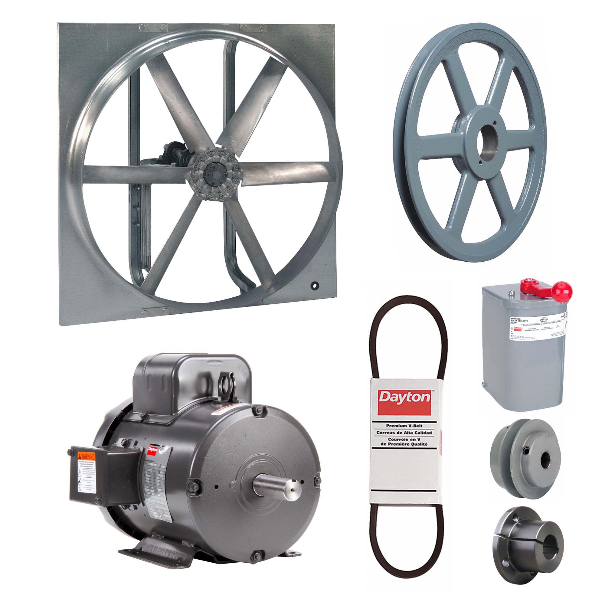 Exhaust/Supply Fan: Belt Drive, 48 in Blade, 3 hp, Totally Enclosed, 115/230V AC, 1 ph, Unassembled