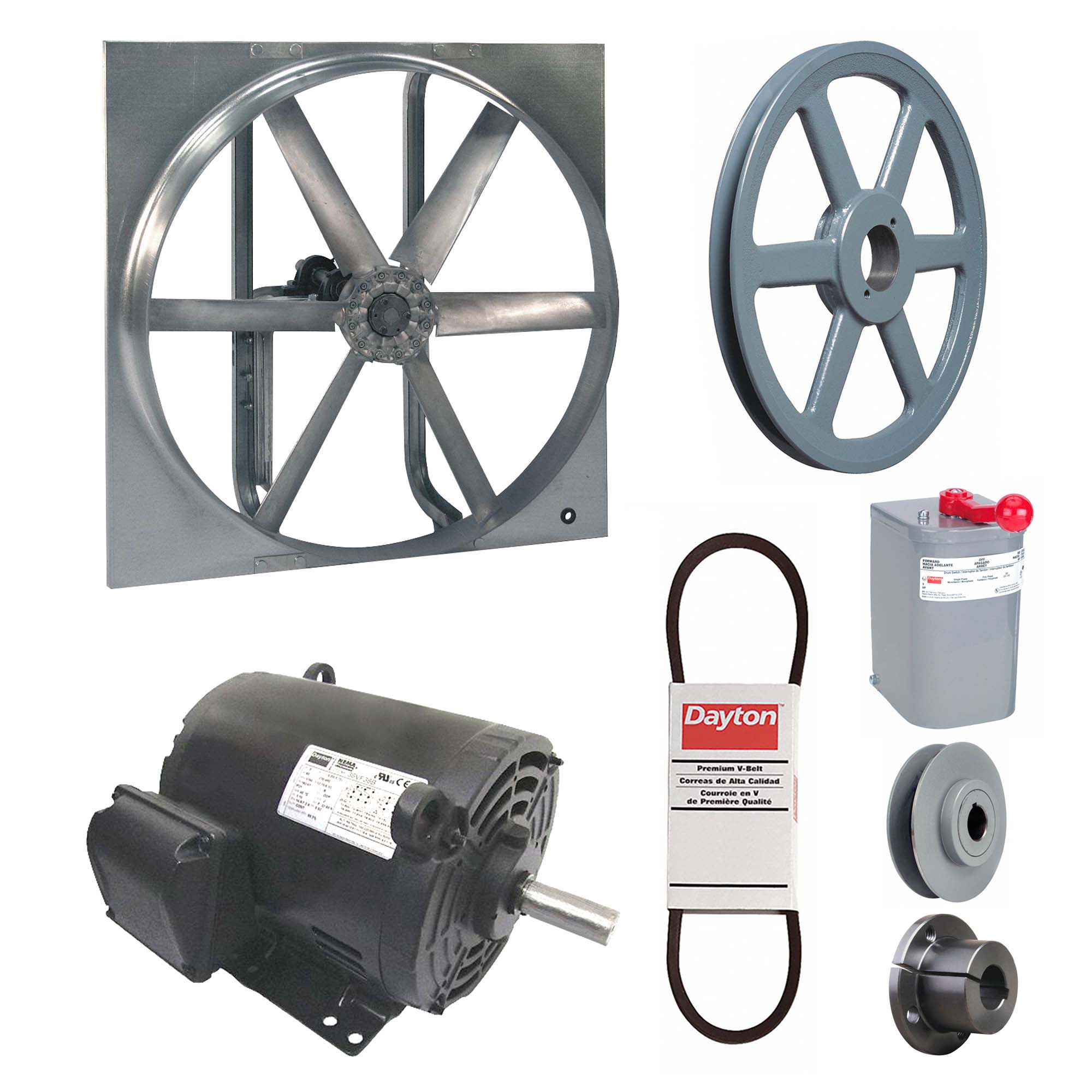 Exhaust/Supply Fan: Belt Drive, 48 in Blade, 5 hp, Open Dripproof, 230/460V AC, 3 ph, Unassembled