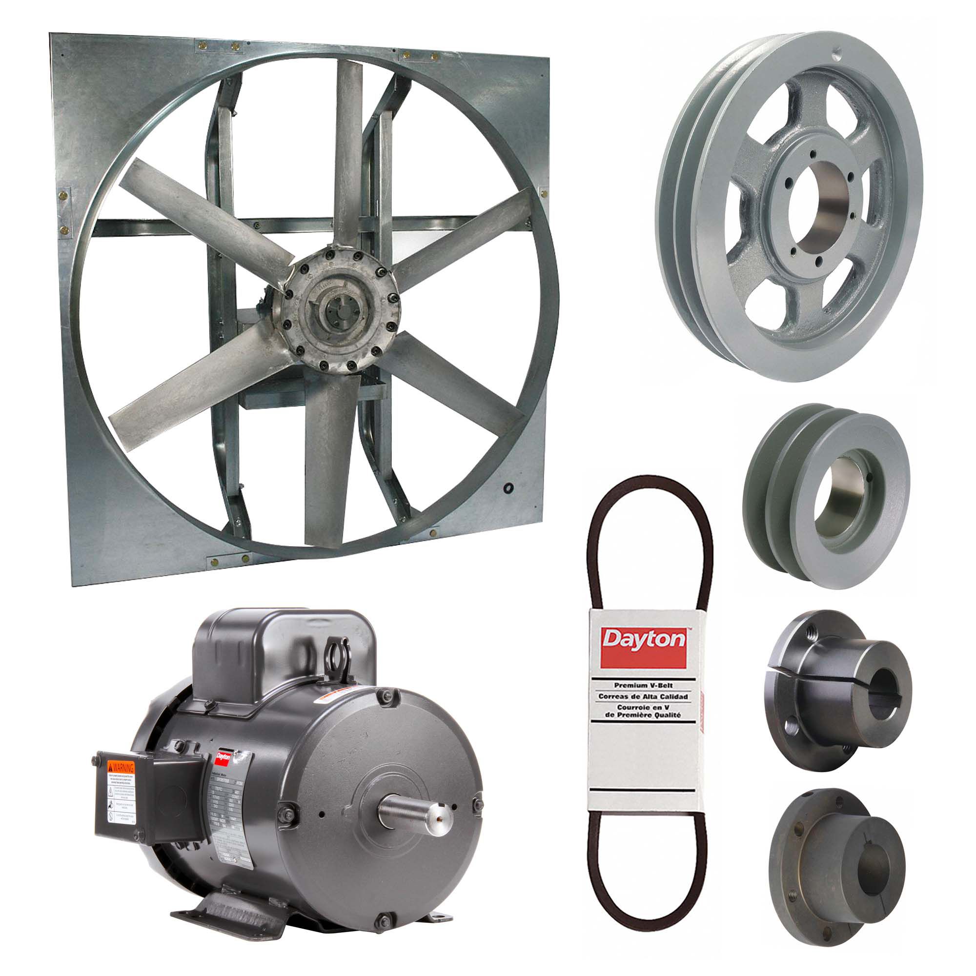 Exhaust Fan with Drive Package: Belt Drive, 60 in Blade, 3 hp, 40, 778 cfm, 115/230V AC, 1 ph