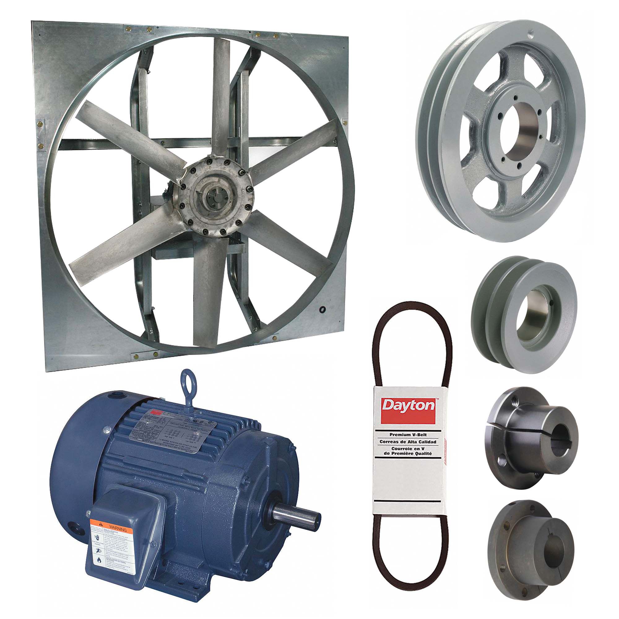 Exhaust Fan with Drive Package: Belt Drive, 60 in Blade, 3 hp, 40, 778 cfm, 230/460V AC, 3 ph