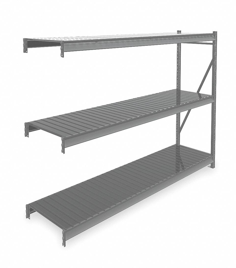 BULK STORAGE RACK, ADD-ON, HEAVY-DUTY, 96 IN X 24 IN X 72 IN, RIBBED STEEL, 3 SHELVES