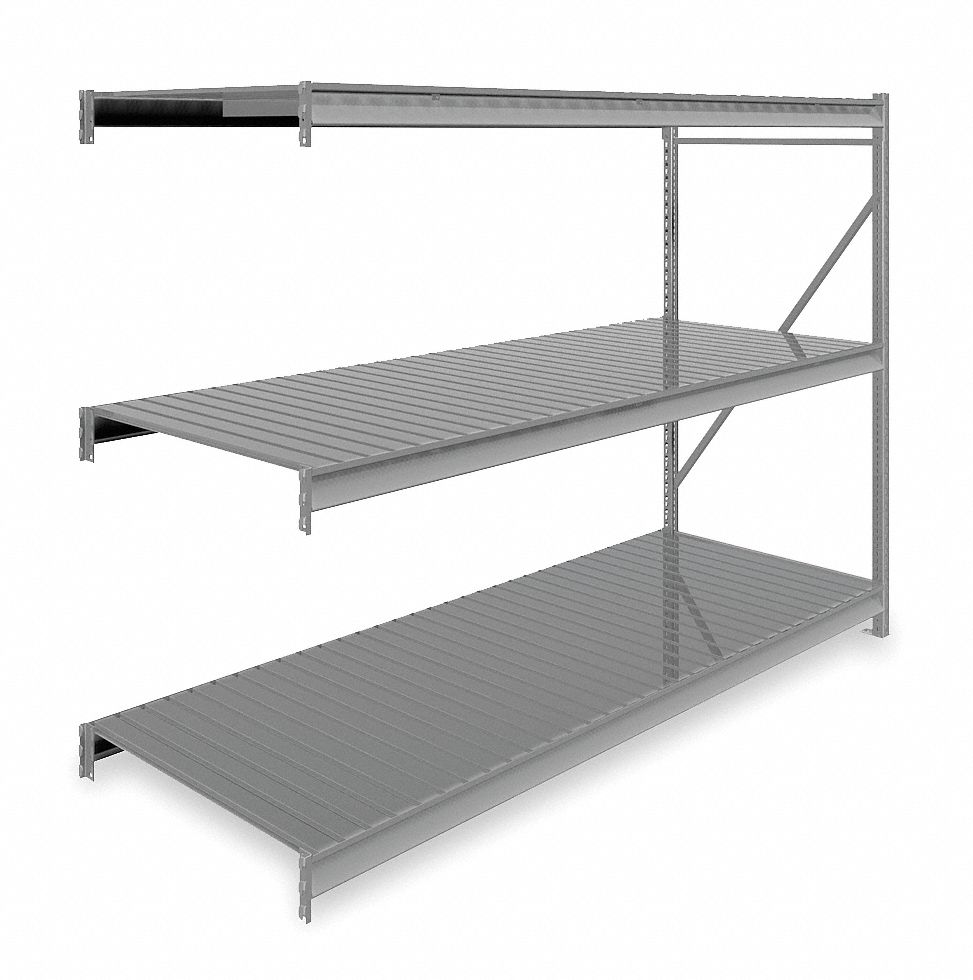 BULK STORAGE RACK, ADD-ON, HEAVY-DUTY, 96 IN X 36 IN X 72 IN, RIBBED STEEL, 3 SHELVES