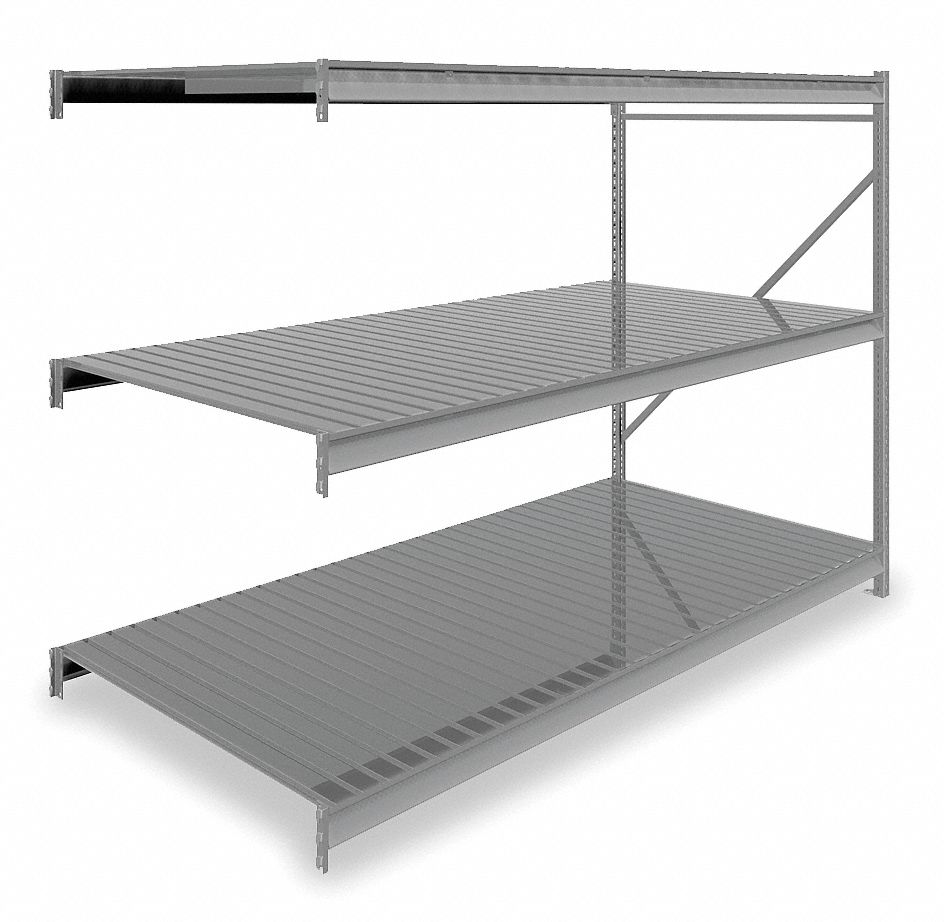 BULK STORAGE RACK, ADD-ON, HEAVY-DUTY, 96 IN X 48 IN X 72 IN, RIBBED STEEL, 3 SHELVES