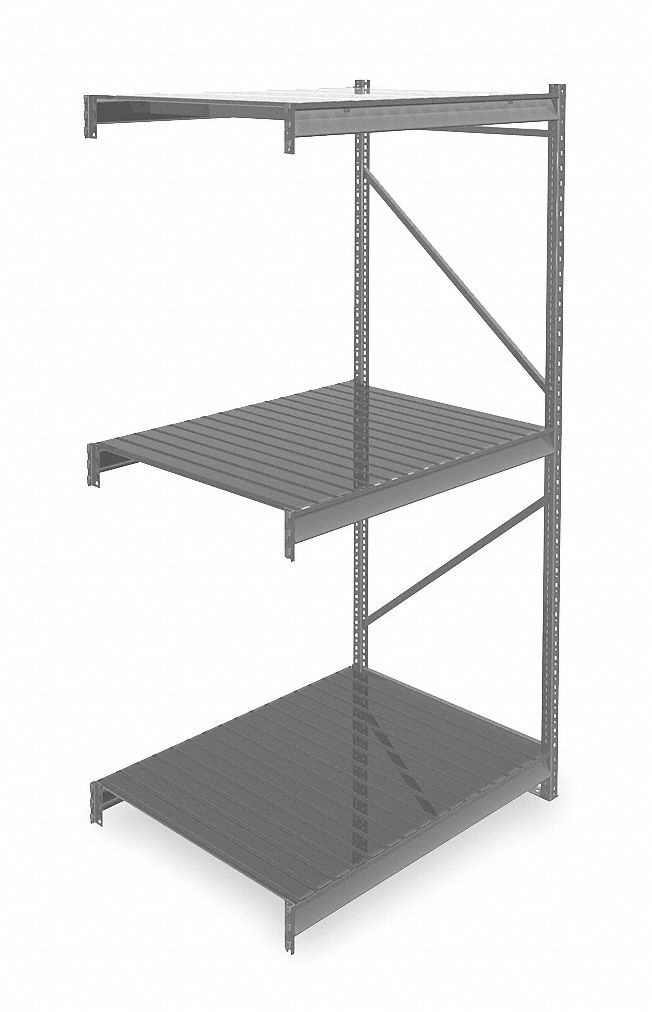 BULK STORAGE RACK, ADD-ON, HEAVY-DUTY, 48 IN X 36 IN X 96 IN, RIBBED STEEL, 3 SHELVES