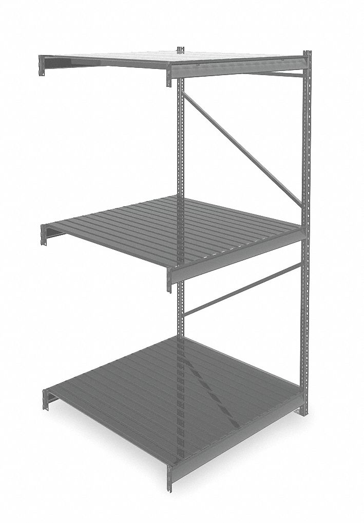 BULK STORAGE RACK, ADD-ON, HEAVY-DUTY, 48 IN X 48 IN X 96 IN, RIBBED STEEL, 3 SHELVES