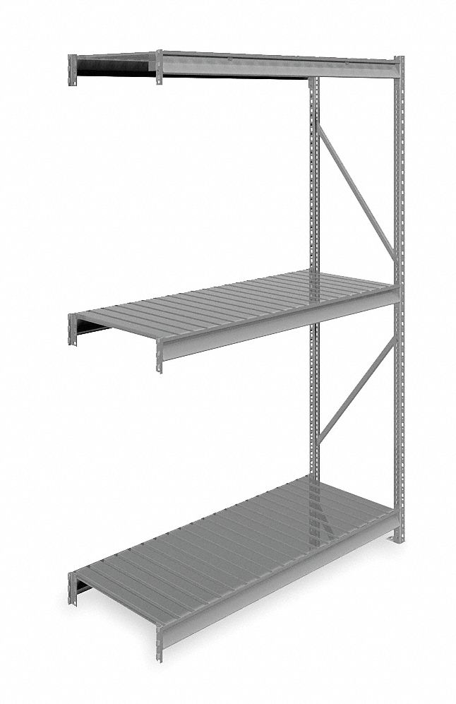 Bulk Storage Rack: Add-On, Heavy-Duty, 60 in x 24 in x 96 in, Ribbed Steel, 3 Shelves