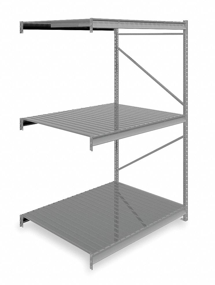 Bulk Storage Rack: Add-On, Heavy-Duty, 60 in x 48 in x 96 in, Ribbed Steel, 3 Shelves