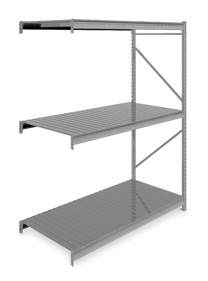 BULK STORAGE RACK, ADD-ON, HEAVY-DUTY, 72 IN X 36 IN X 96 IN, RIBBED STEEL, 3 SHELVES