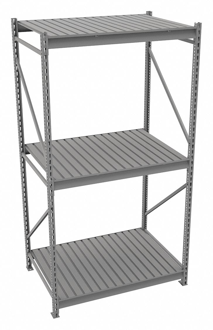 BULK STORAGE RACK, STARTER, HEAVY-DUTY, 48 IN X 36 IN X 96 IN, RIBBED STEEL, 3 SHELVES