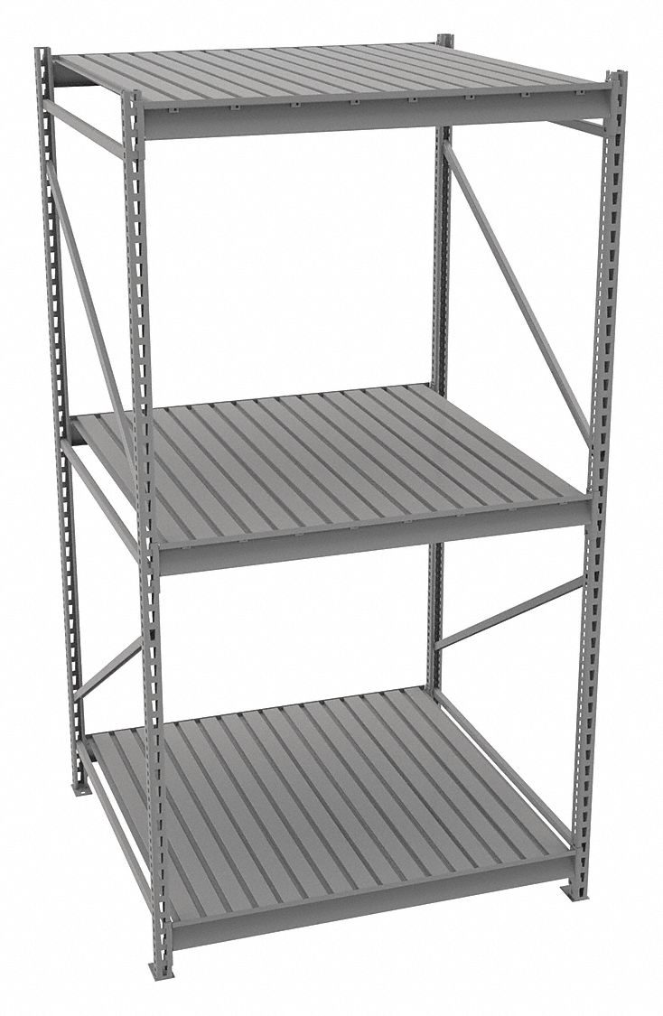 BULK STORAGE RACK, STARTER, HEAVY-DUTY, 48 IN X 48 IN X 96 IN, RIBBED STEEL, 3 SHELVES
