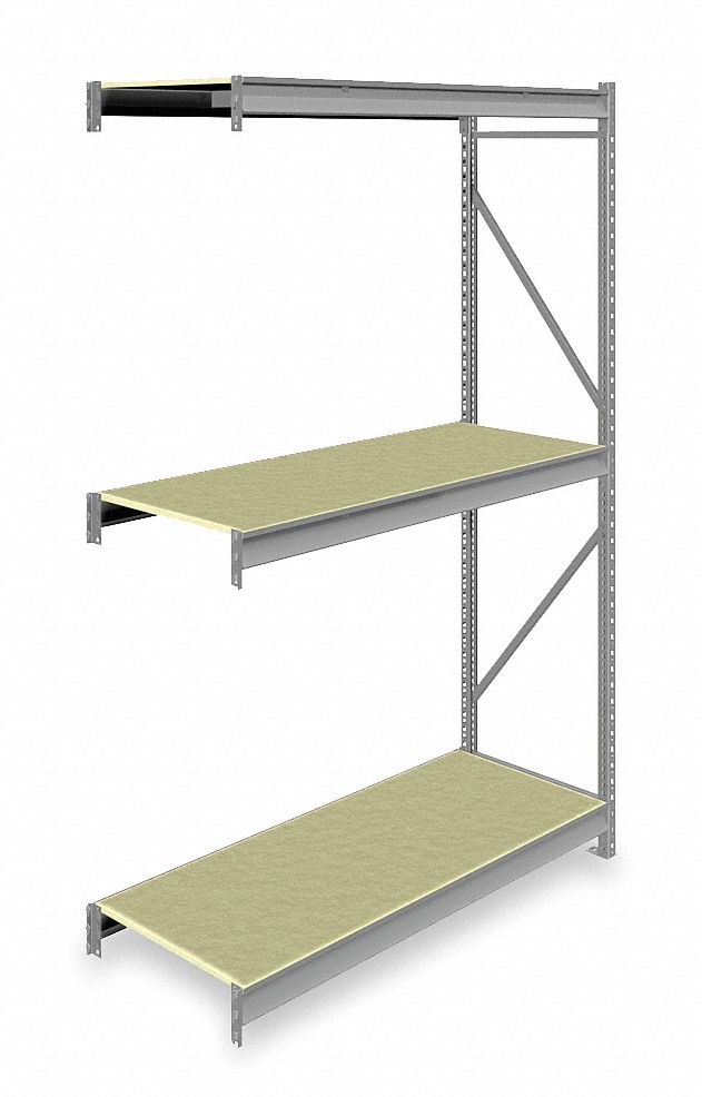 Bulk Storage Rack: Add-On, Heavy-Duty, 60 in x 24 in x 96 in, Particleboard, 3 Shelves