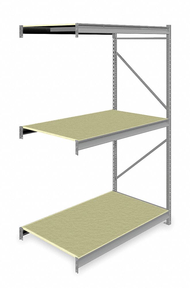 Bulk Storage Rack: Add-On, Heavy-Duty, 60 in x 36 in x 96 in, Particleboard, 3 Shelves