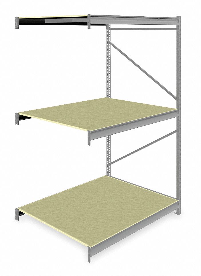 Bulk Storage Rack: Add-On, Heavy-Duty, 60 in x 48 in x 96 in, Particleboard, 3 Shelves