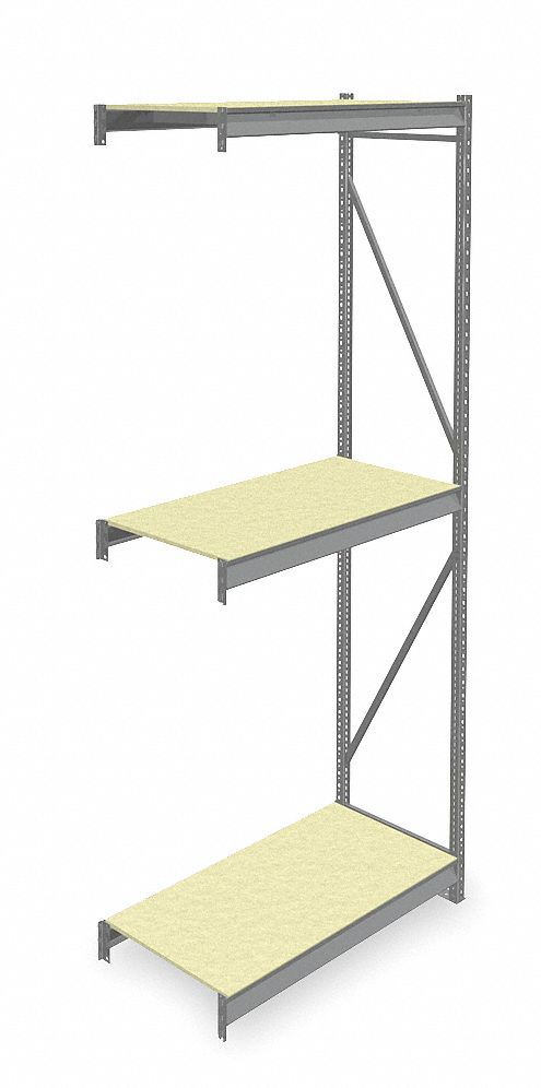 BULK STORAGE RACK, ADD-ON, HEAVY-DUTY, 48 IN X 24 IN X 120 IN, PARTICLEBOARD, 3 SHELVES
