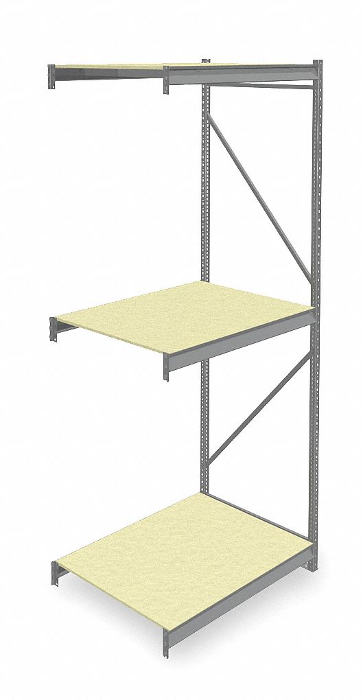Bulk Storage Rack: Add-On, Heavy-Duty, 48 in x 36 in x 120 in, Particleboard, 3 Shelves
