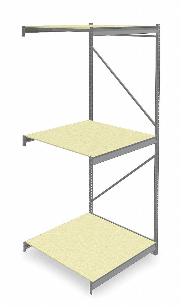 Bulk Storage Rack: Add-On, Heavy-Duty, 48 in x 48 in x 120 in, Particleboard, 3 Shelves