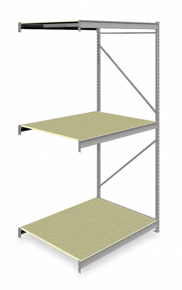 Bulk Storage Rack: Add-On, Heavy-Duty, 60 in x 48 in x 120 in, Particleboard, 3 Shelves