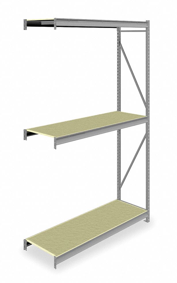Bulk Storage Rack: Add-On, Heavy-Duty, 72 in x 24 in x 120 in, Particleboard, 3 Shelves