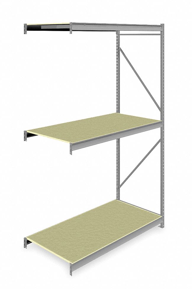Bulk Storage Rack: Add-On, Heavy-Duty, 72 in x 36 in x 120 in, Particleboard, 3 Shelves