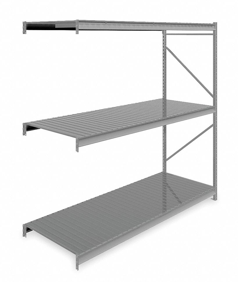 BULK STORAGE RACK, ADD-ON, HEAVY-DUTY, 96 IN X 36 IN X 96 IN, RIBBED STEEL, 3 SHELVES