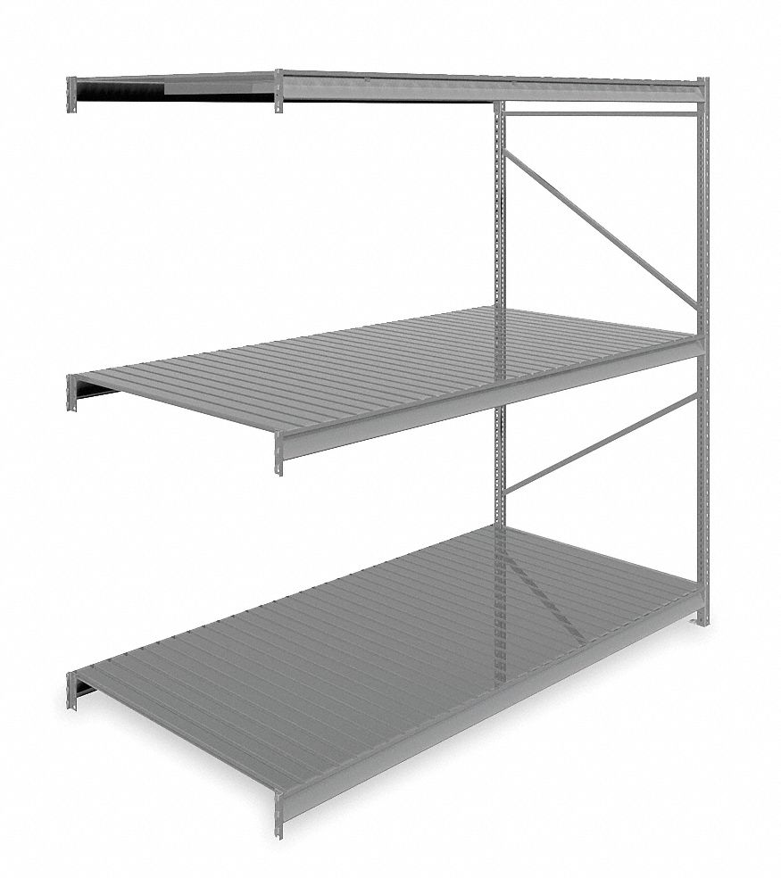 BULK STORAGE RACK, ADD-ON, HEAVY-DUTY, 96 IN X 48 IN X 96 IN, RIBBED STEEL, 3 SHELVES