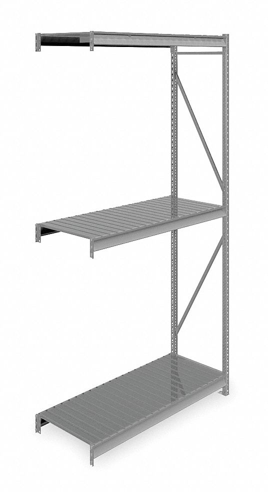 Bulk Storage Rack: Add-On, Heavy-Duty, 60 in x 24 in x 120 in, Ribbed Steel, 3 Shelves