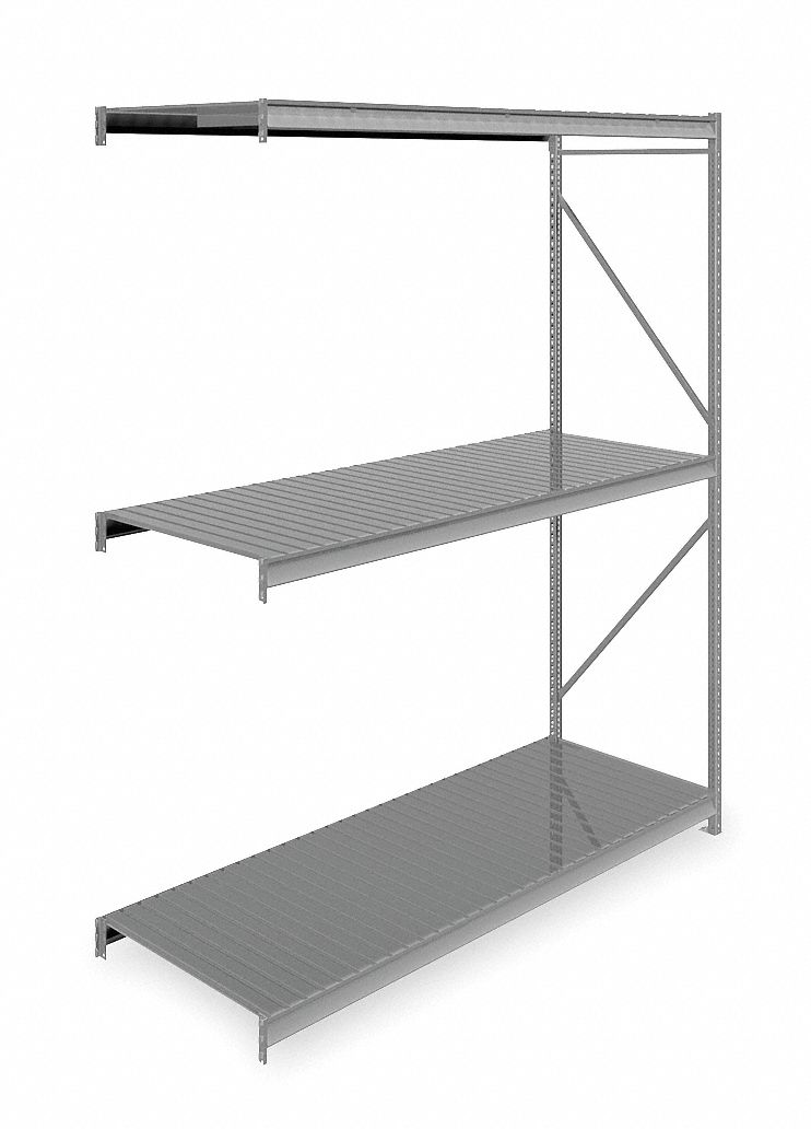Bulk Storage Rack: Add-On, Heavy-Duty, 96 in x 36 in x 120 in, Ribbed Steel, 3 Shelves