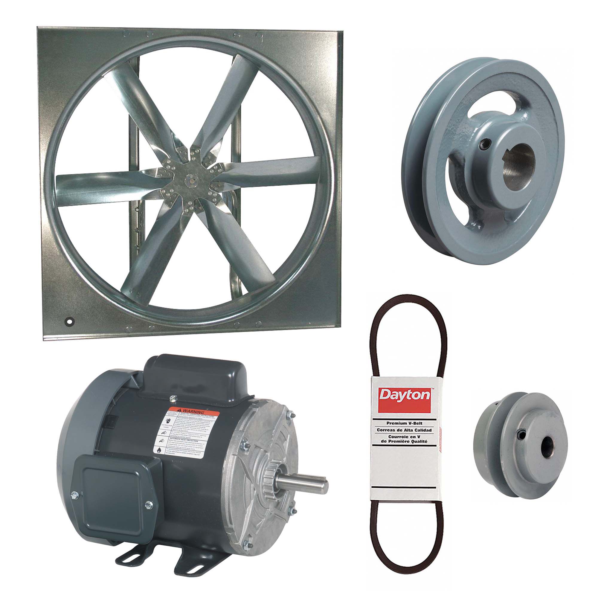 Supply Fan w/Drive Package: Belt Drive, 24 in Blade, Totally Enclosed, 5, 292 cfm, 1 ph