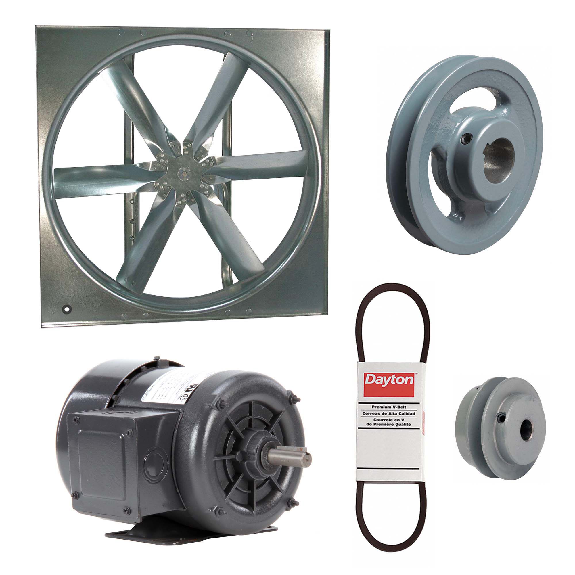 Supply Fan w/Drive Package: Belt Drive, 24 in Blade, Totally Enclosed, 5, 292 cfm, 230/460V AC