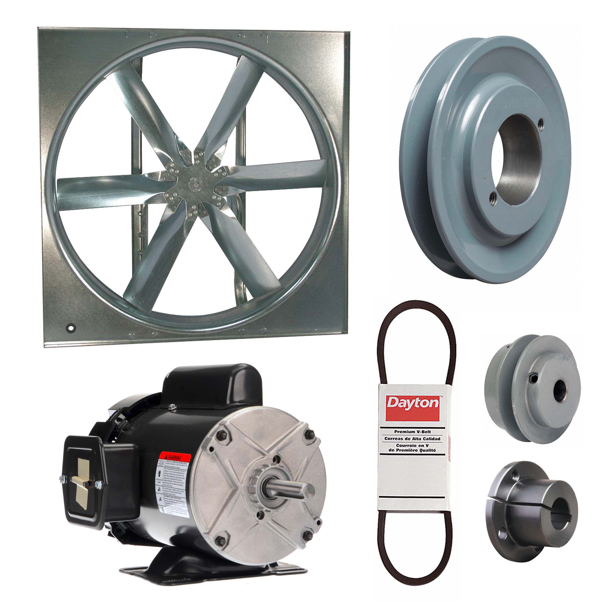 Supply Fan w/Drive Package: Belt Drive, 24 in Blade, Totally Enclosed, 6, 175 cfm, 1 ph