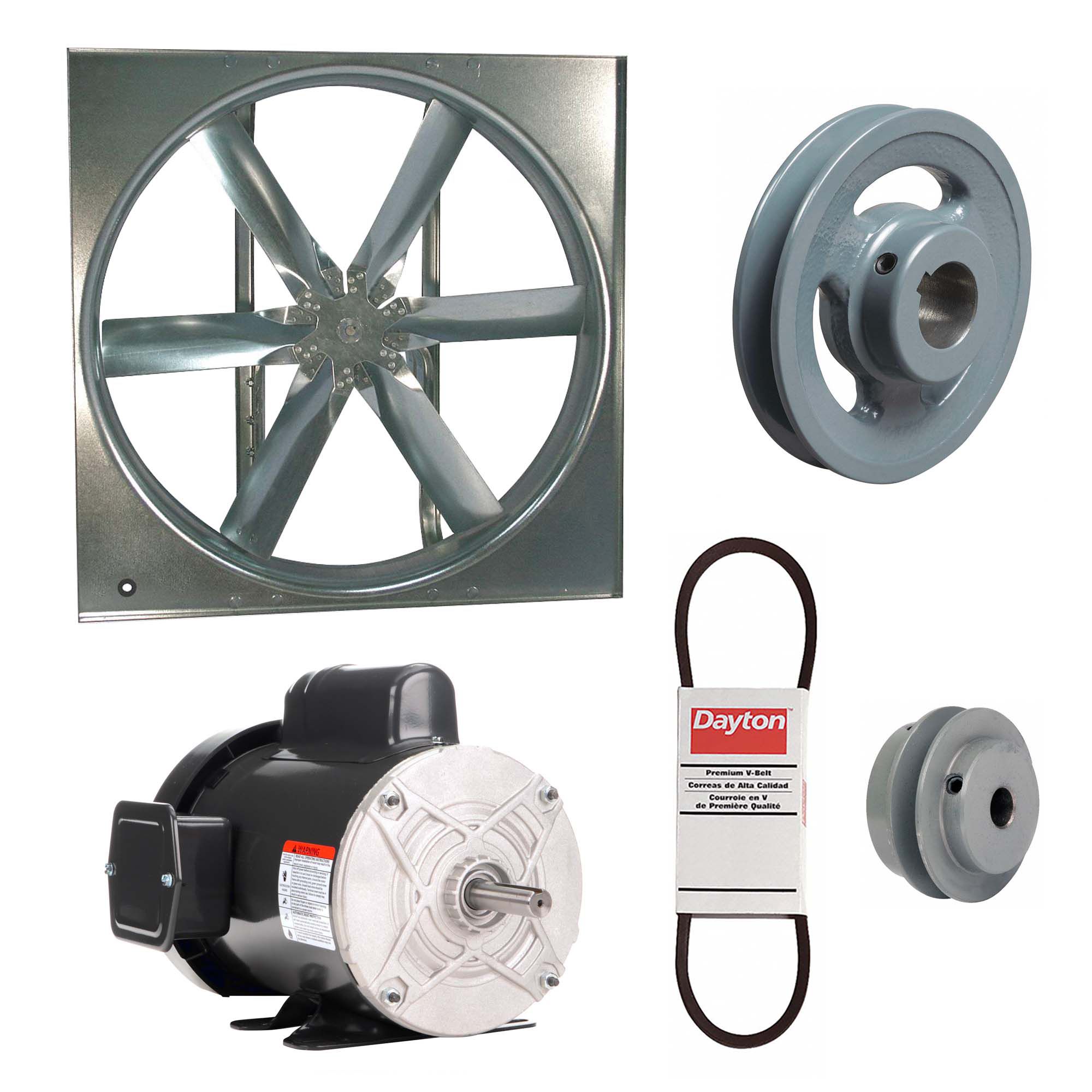 Supply Fan w/Drive Package: Belt Drive, 24 in Blade, Totally Enclosed, 7, 069 cfm, 1 ph