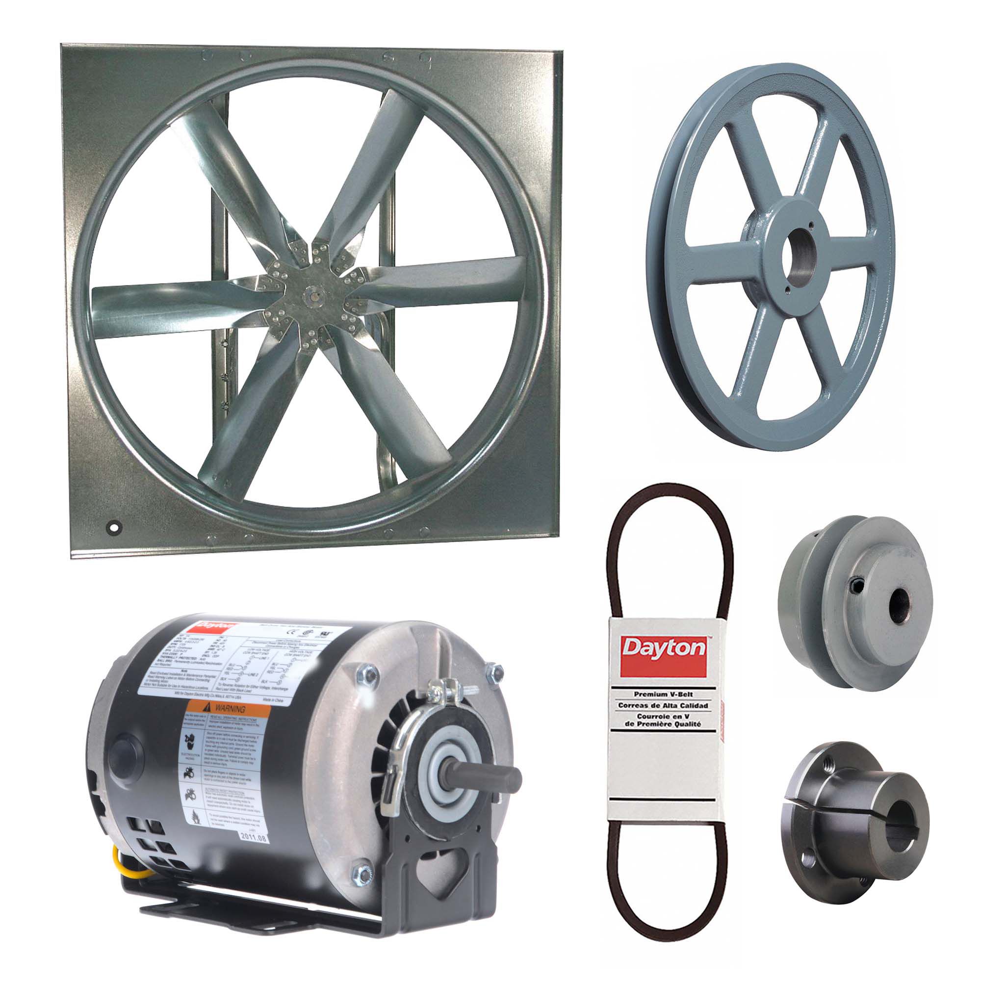 Supply Fan w/Drive Package: Belt Drive, 30 in Blade, Open Dripproof, 7, 096 cfm, 1 ph, 1/4 hp