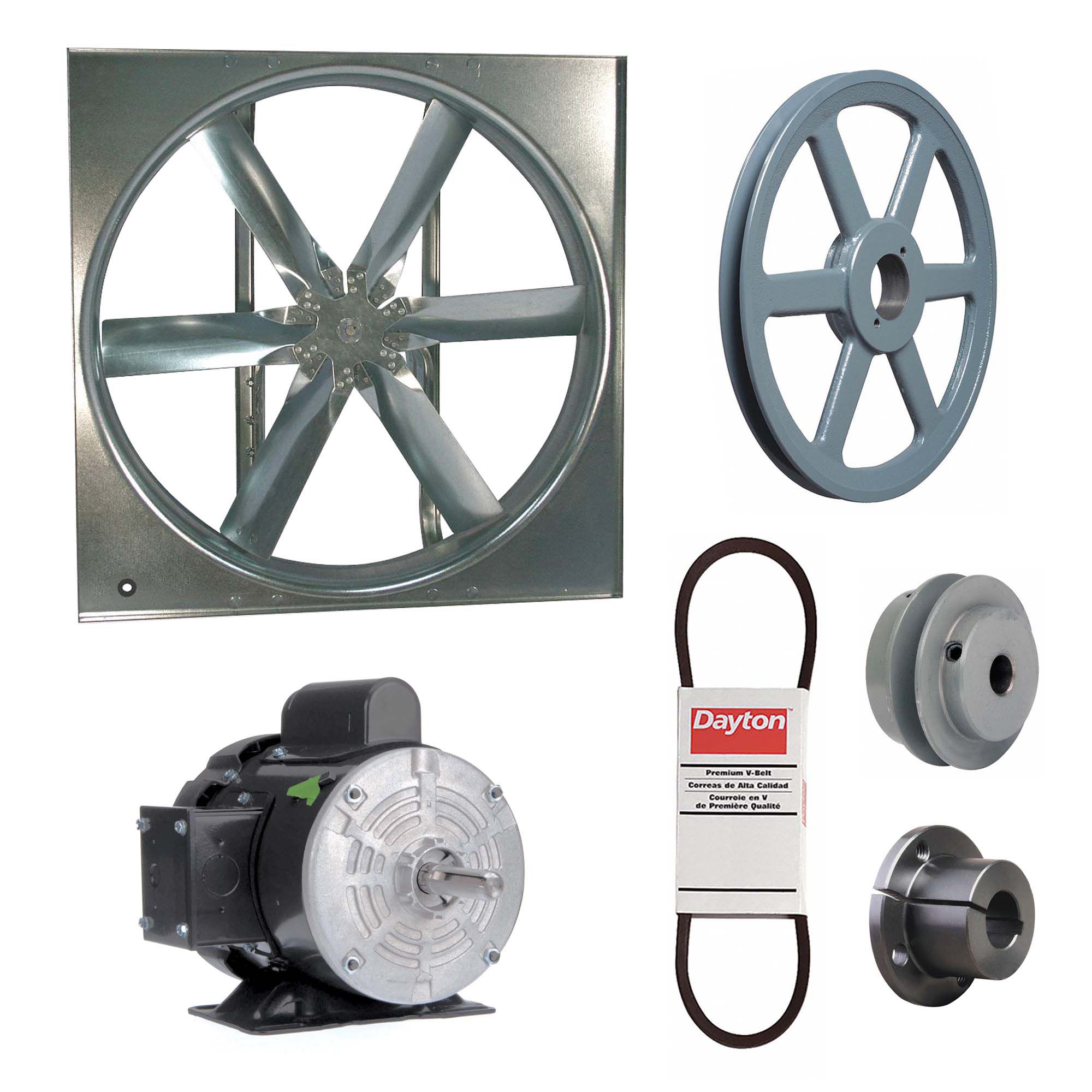 Supply Fan w/Drive Package: Belt Drive, 30 in Blade, Totally Enclosed, 7, 096 cfm, 1 ph