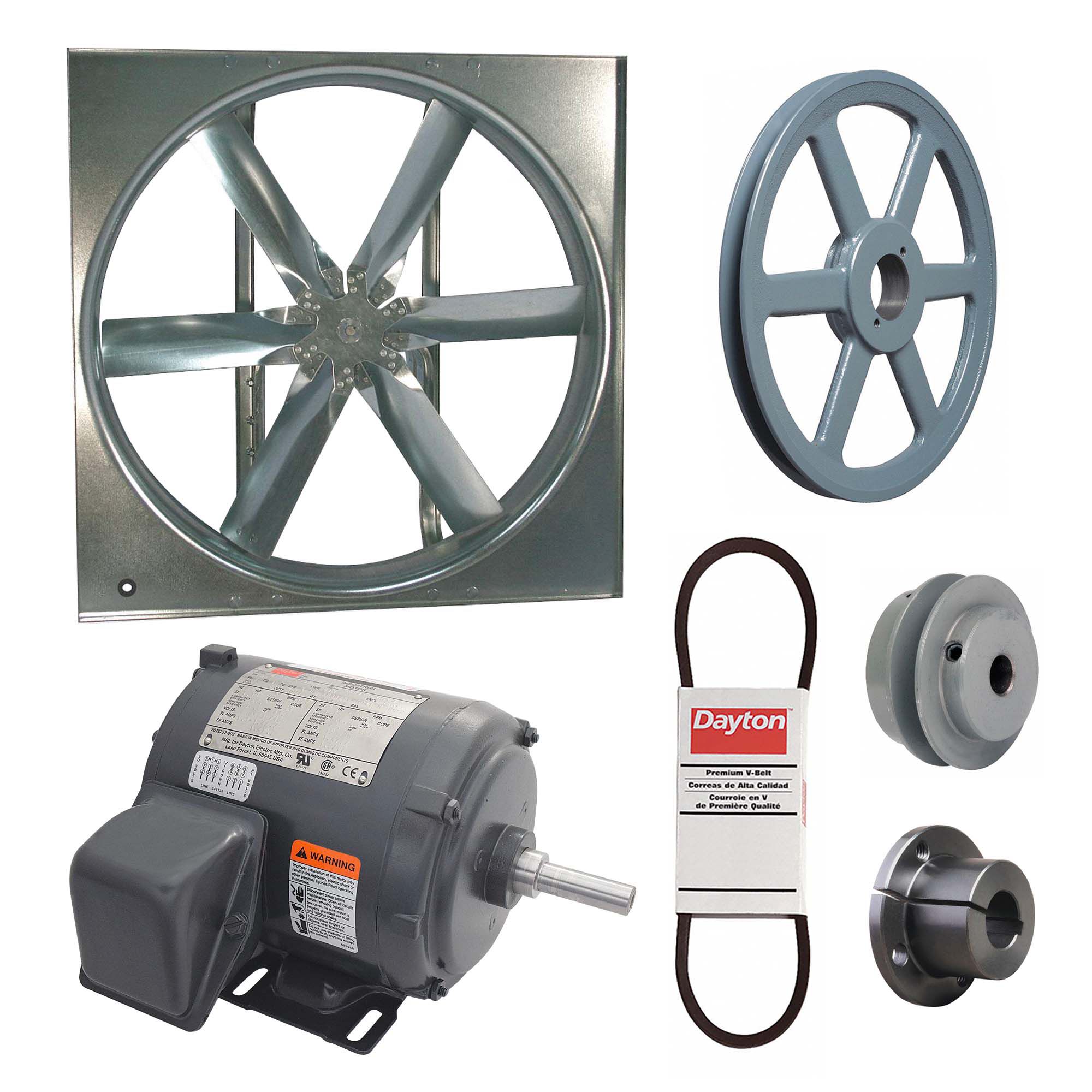 Supply Fan w/Drive Package: Belt Drive, 30 in Blade, Totally Enclosed, 7, 096 cfm, 230/460V AC