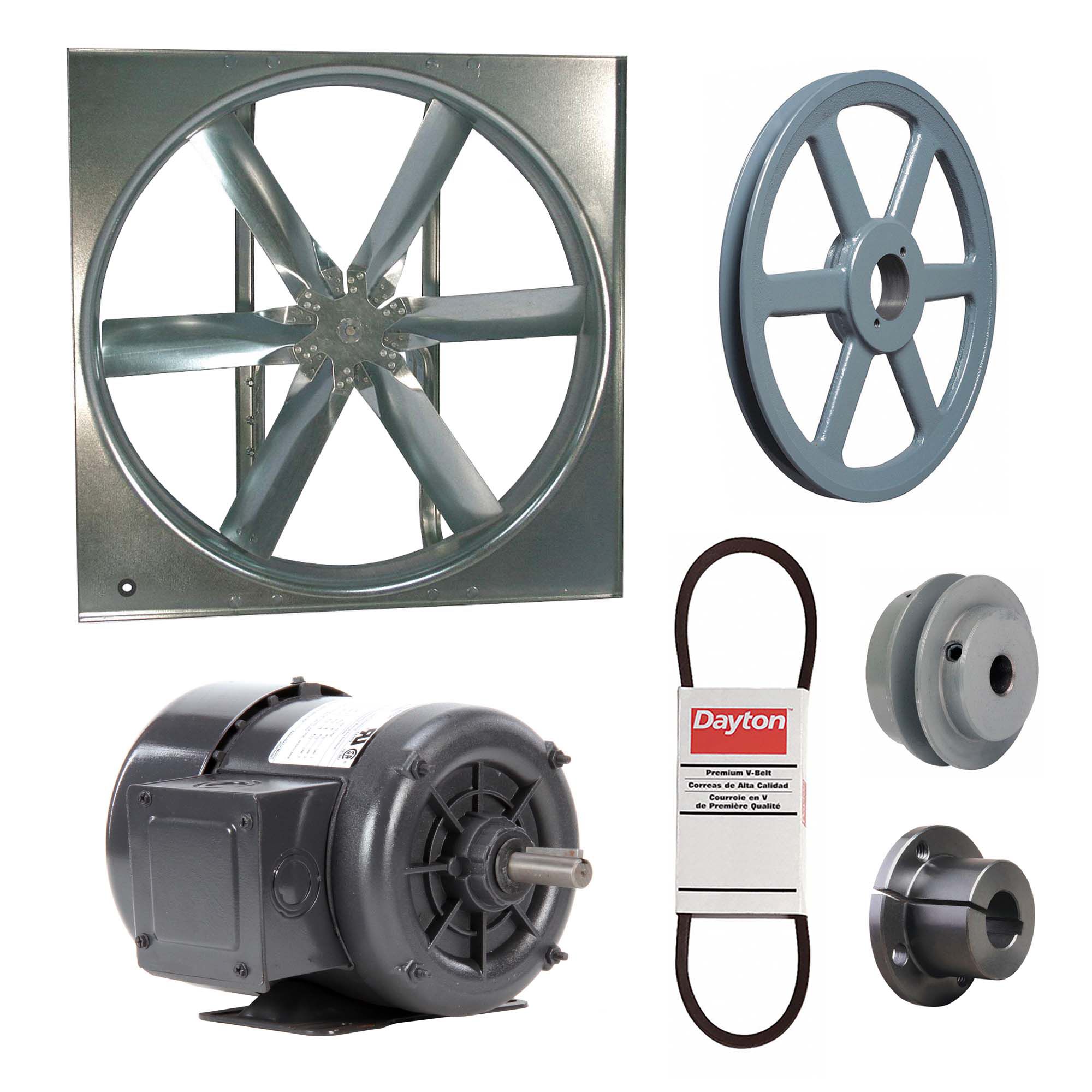Supply Fan w/Drive Package: Belt Drive, 30 in Blade, Totally Enclosed, 7, 713 cfm, 230/460V AC