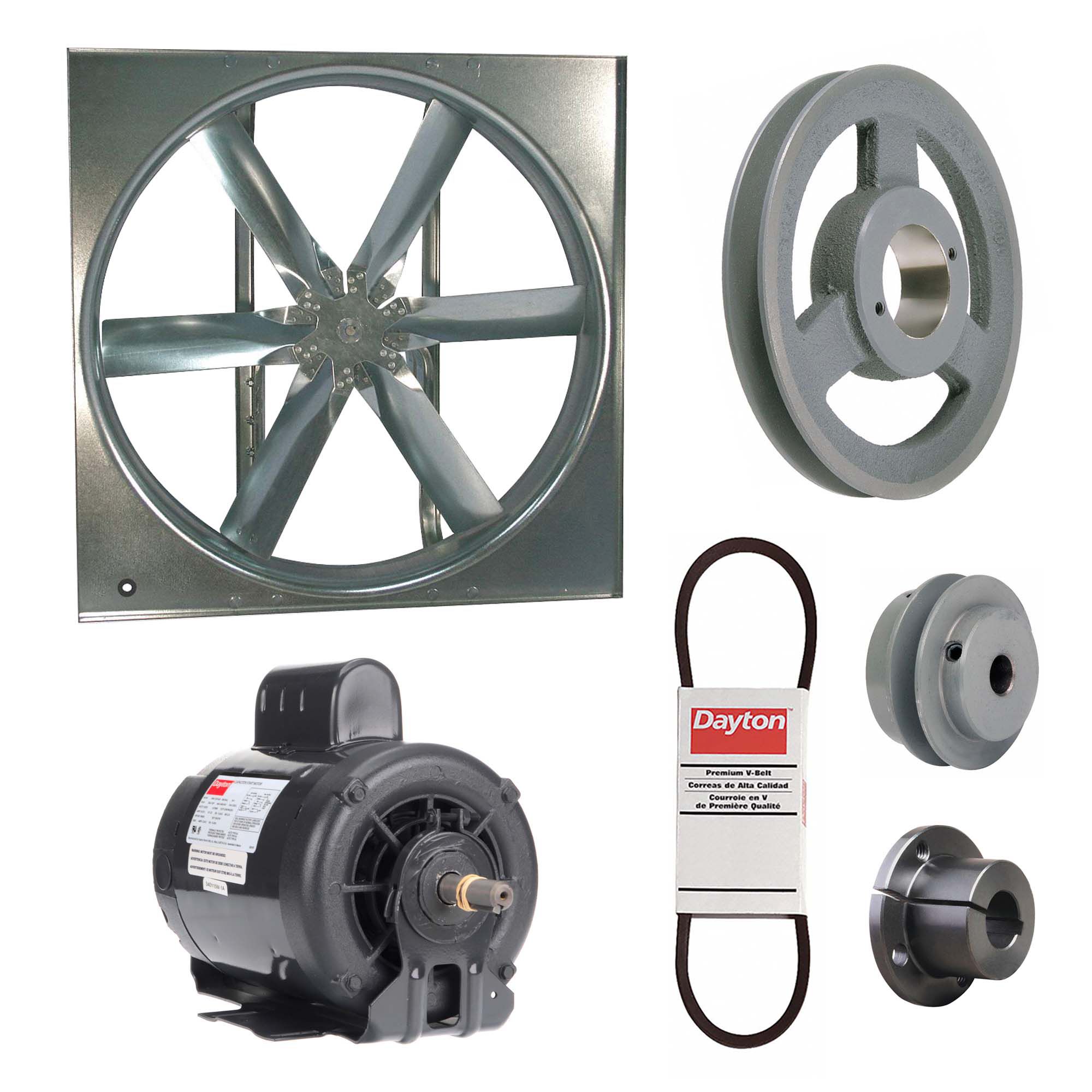 Supply Fan w/Drive Package: Belt Drive, 30 in Blade, Open Dripproof, 10, 078 cfm, 115/230V AC