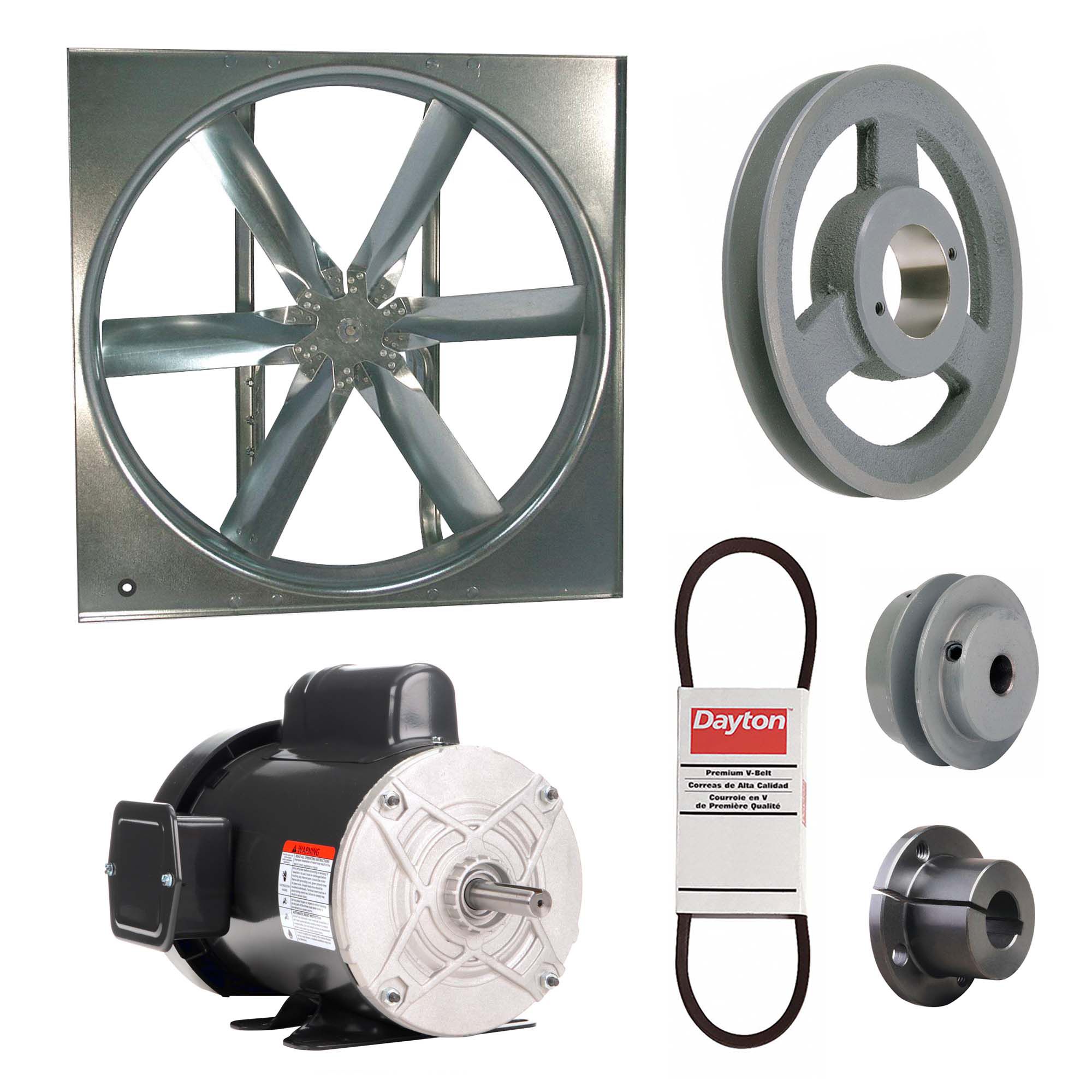 Supply Fan w/Drive Package: Belt Drive, 30 in Blade, Totally Enclosed, 10, 078 cfm, 1 ph