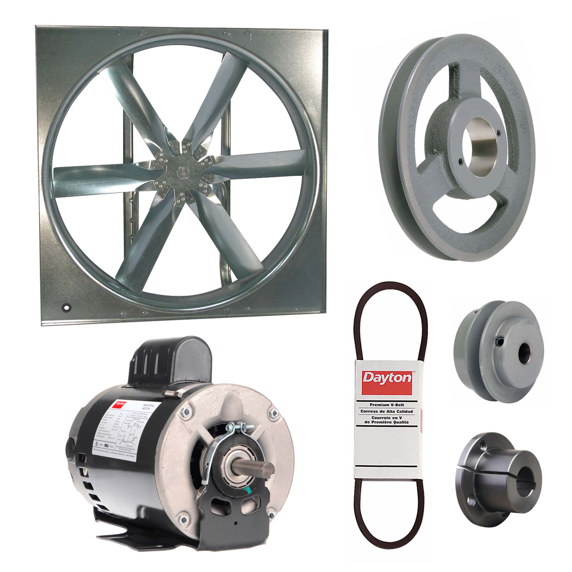 Supply Fan w/Drive Package: Belt Drive, 30 in Blade, Open Dripproof, 11, 061 cfm, 1 ph, 1 hp