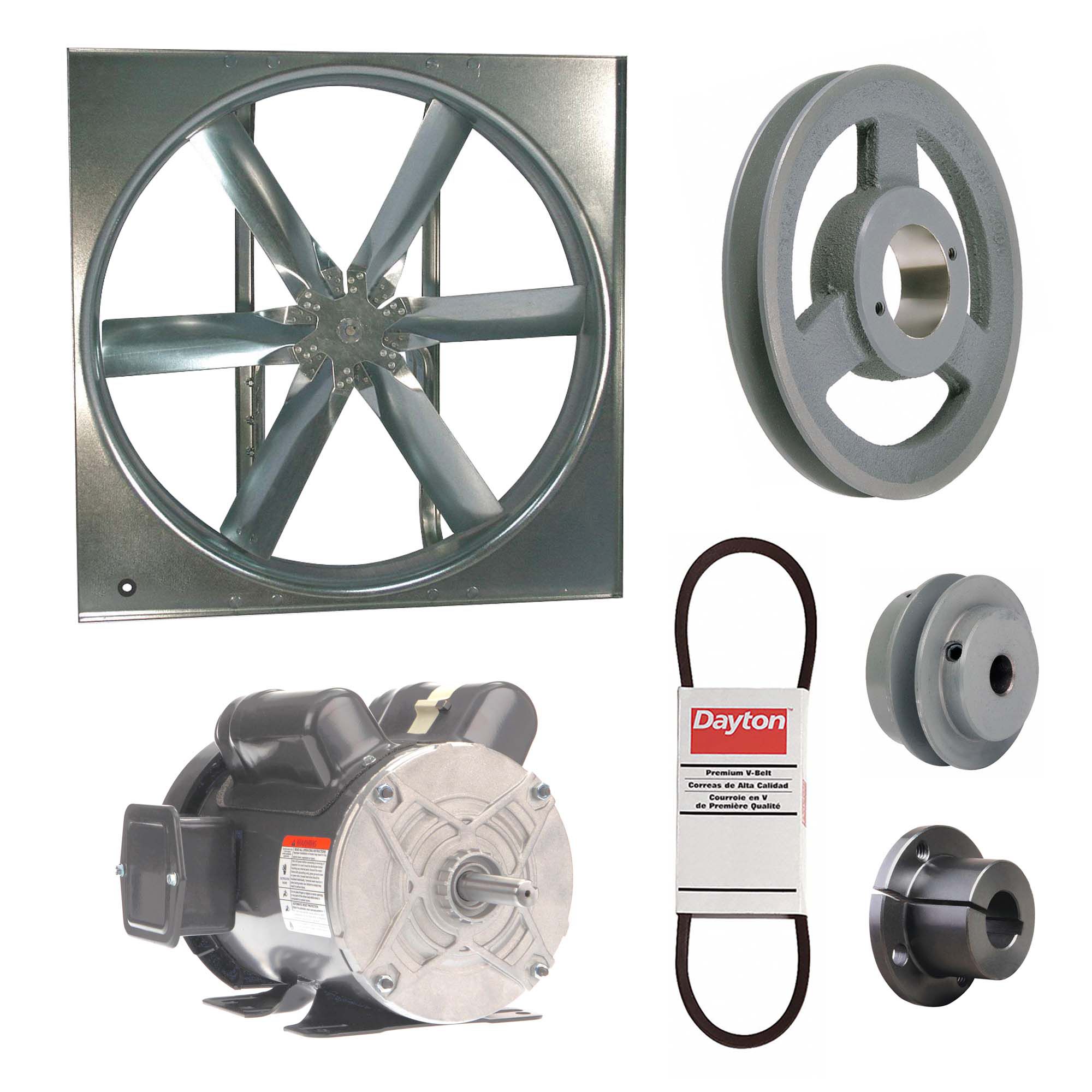 Supply Fan w/Drive Package: Belt Drive, 30 in Blade, Totally Enclosed, 11, 061 cfm, 1 ph, 1 hp