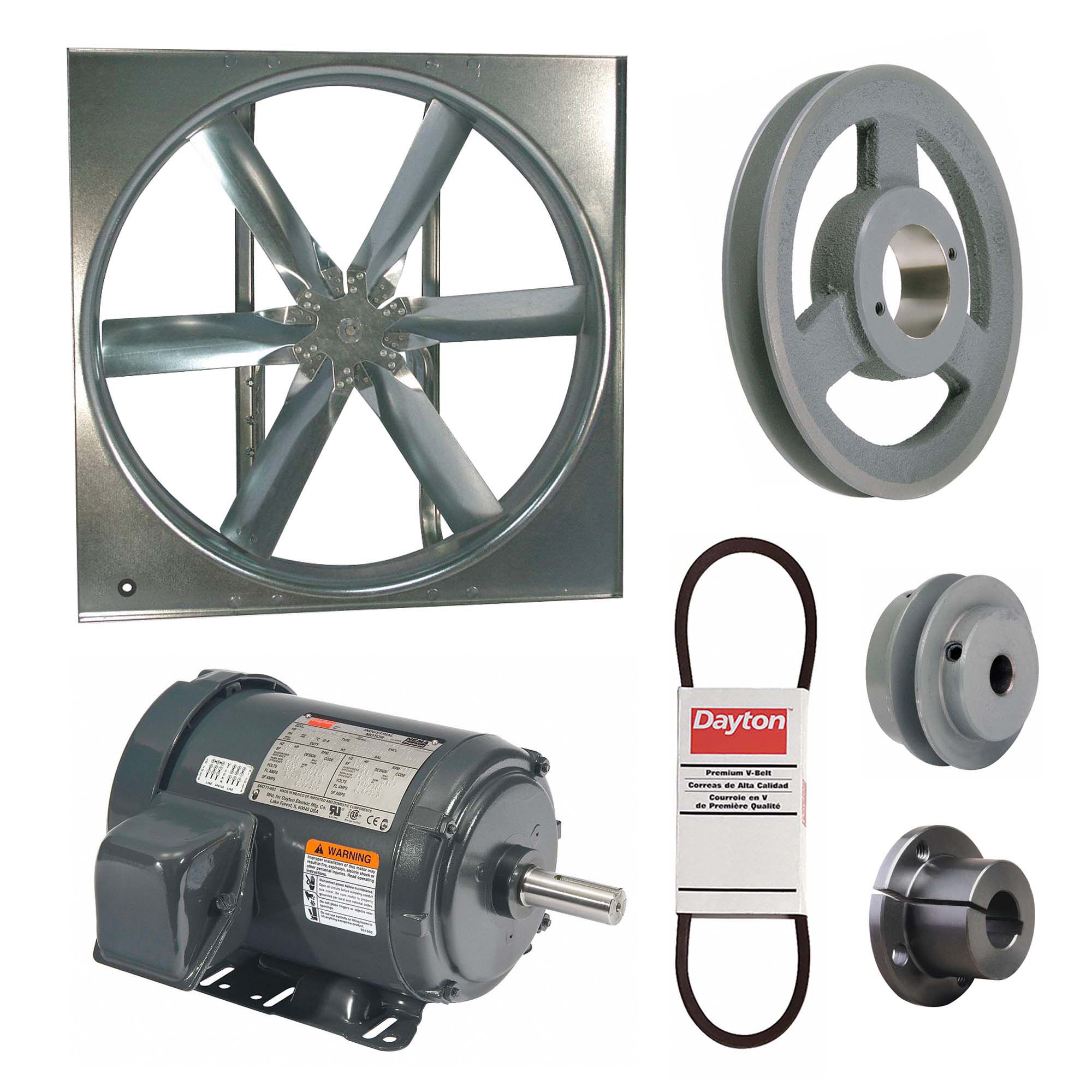 Supply Fan w/Drive Package: Belt Drive, 30 in Blade, Totally Enclosed, 11, 061 cfm, 3 ph, 1 hp