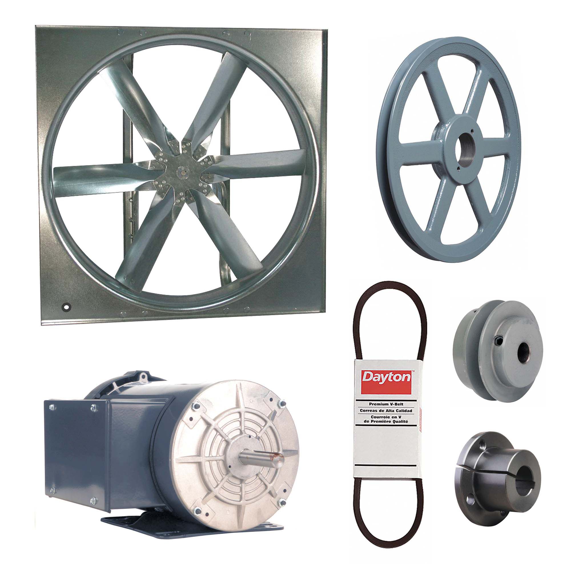 Supply Fan w/Drive Package: Belt Drive, 36 in Blade, Totally Enclosed, 17, 407 cfm, 1 ph