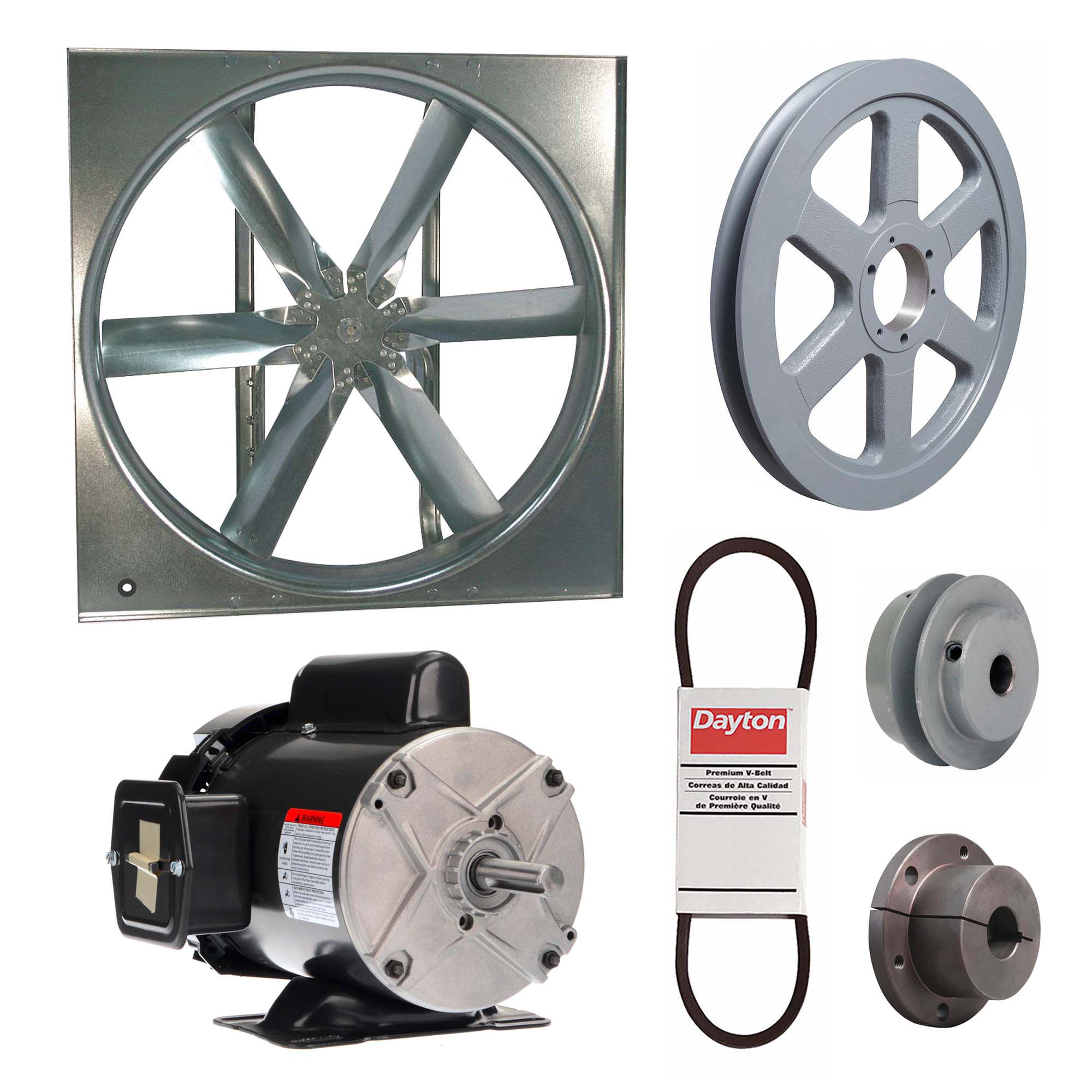 Supply Fan w/Drive Package: Belt Drive, 48 in Blade, Totally Enclosed, 17, 349 cfm, 1 ph