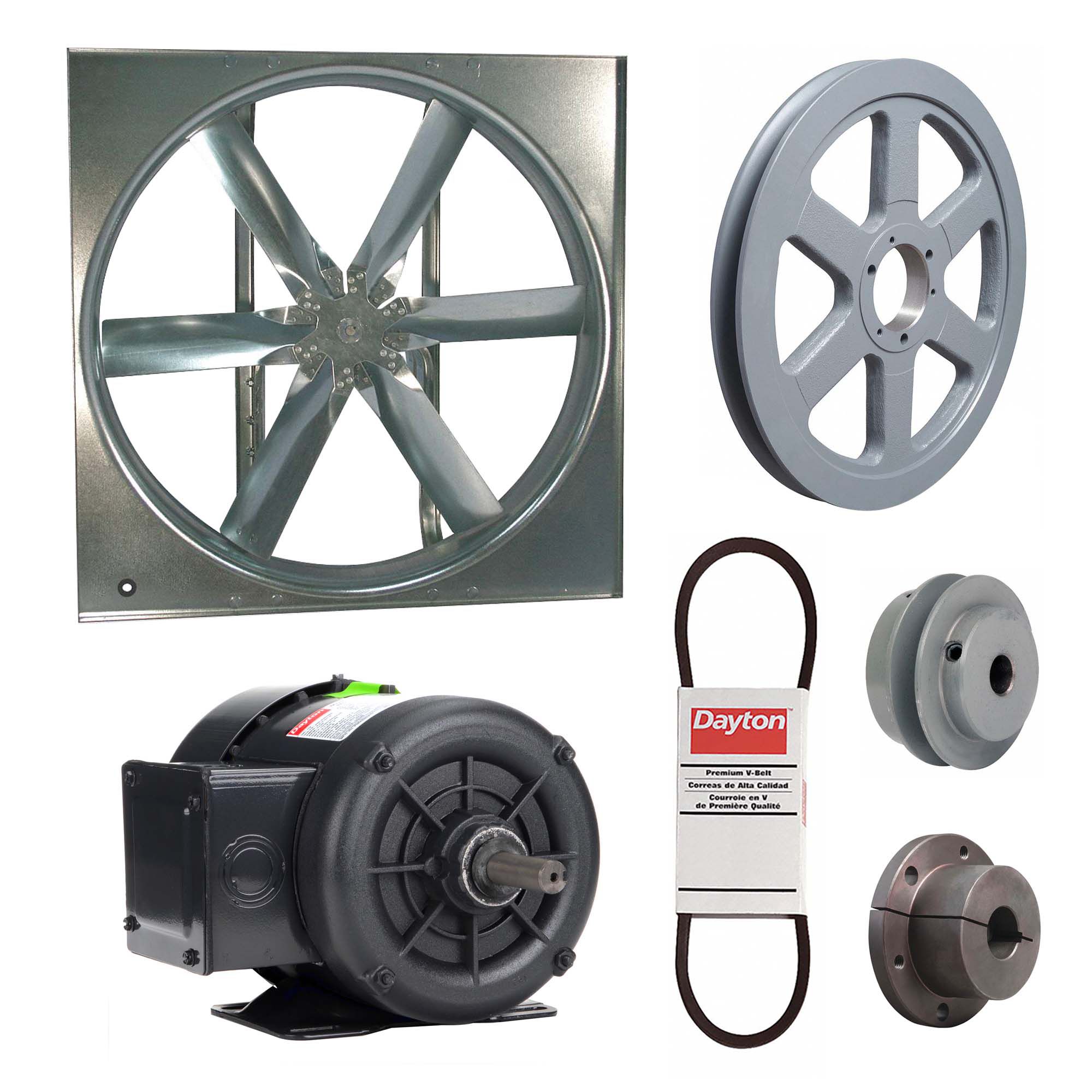 Supply Fan w/Drive Package: Belt Drive, 48 in Blade, Totally Enclosed, 17, 349 cfm, 3 ph