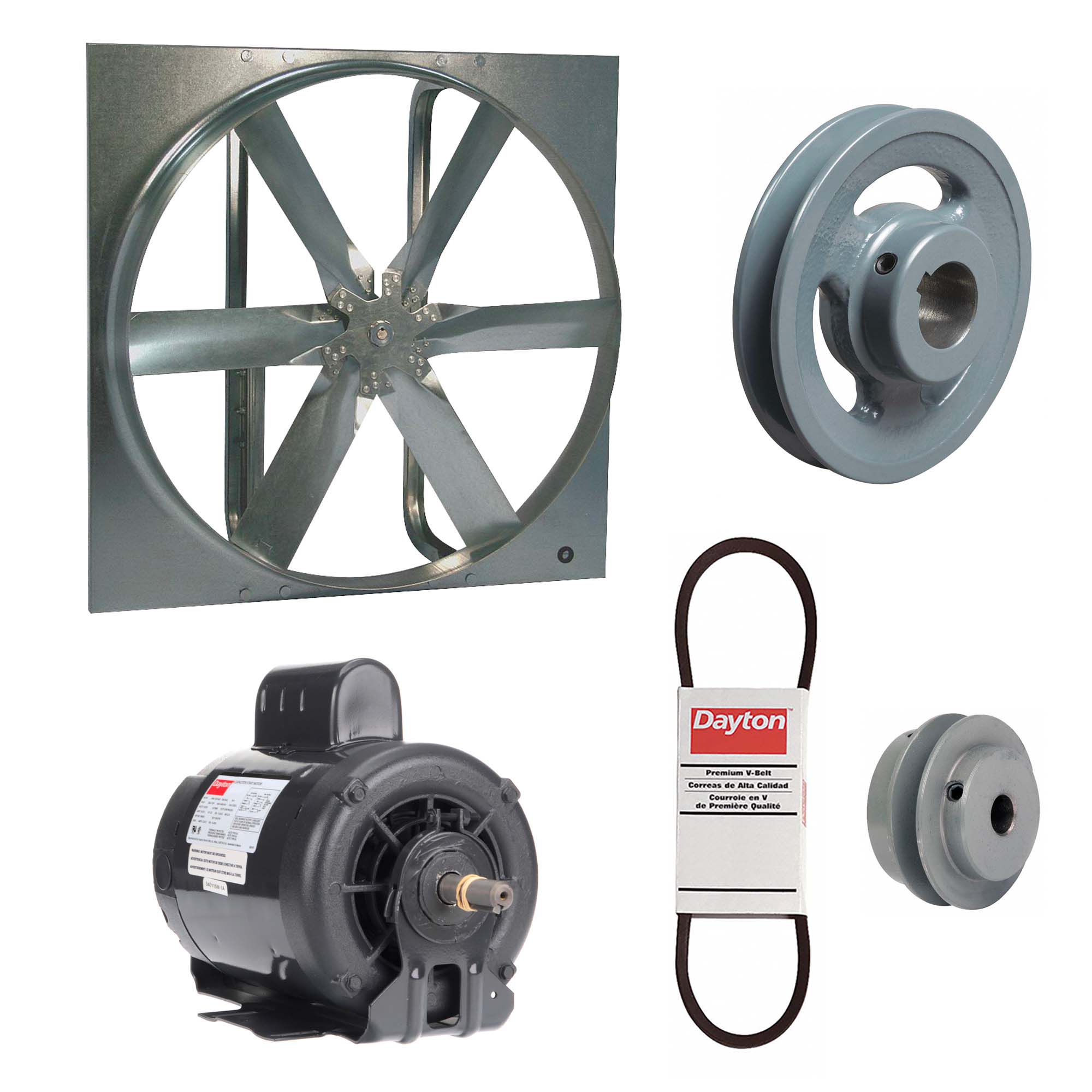Exhaust Fan with Drive Package: Belt Drive, 24 in Blade, 3/4 hp, 7, 069 cfm, 115/230V AC, 1 ph
