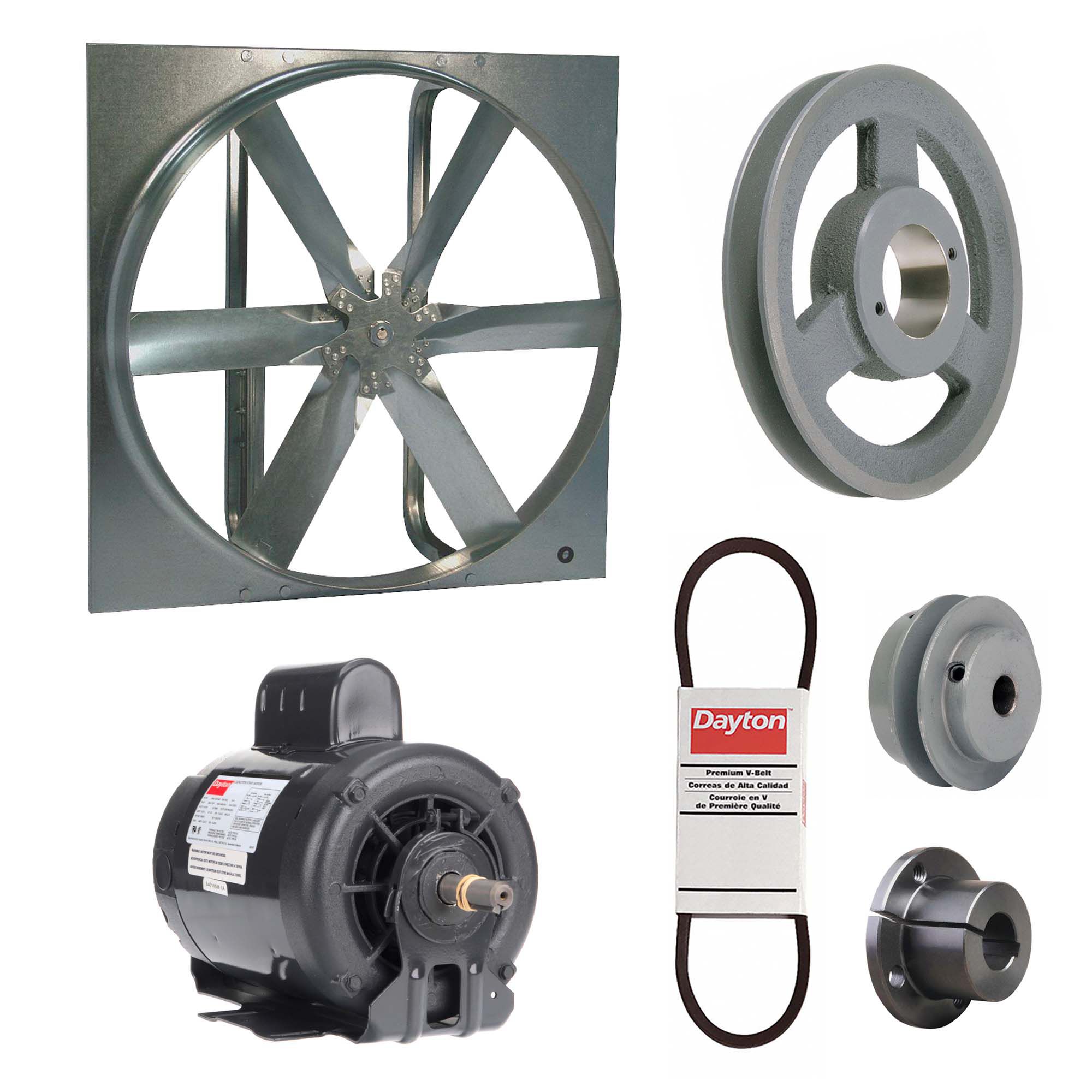 Exhaust Fan with Drive Package: Belt Drive, 30 in Blade, 3/4 hp, 10, 078 cfm, 115/230V AC, 1 ph